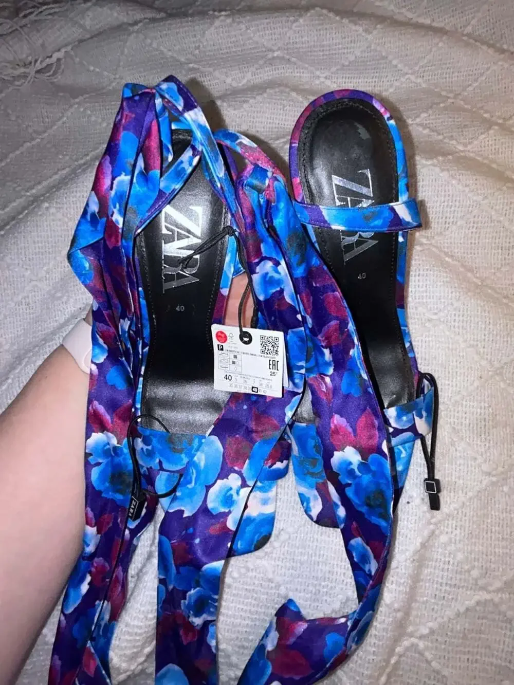 Zara Blue Purple Floral Wrap Sandals - Picture 3 of 4